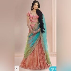 Elegant Pink, Gold and Orange Lehenga